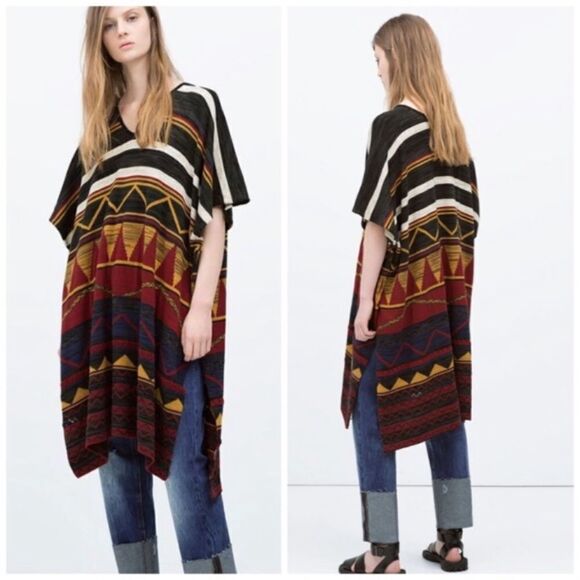 NWT Zara tribal bohemian poncho sweater. S - Picture 1 of 4